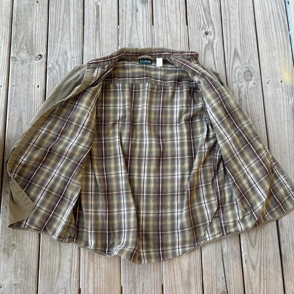 L.L. Bean Flannel Lined Shirt Button Up Factory Store Tan Large - Picture 1 of 7